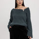Asymmetric Neck Top with Metal Brooch – Women’s Fabric Blend