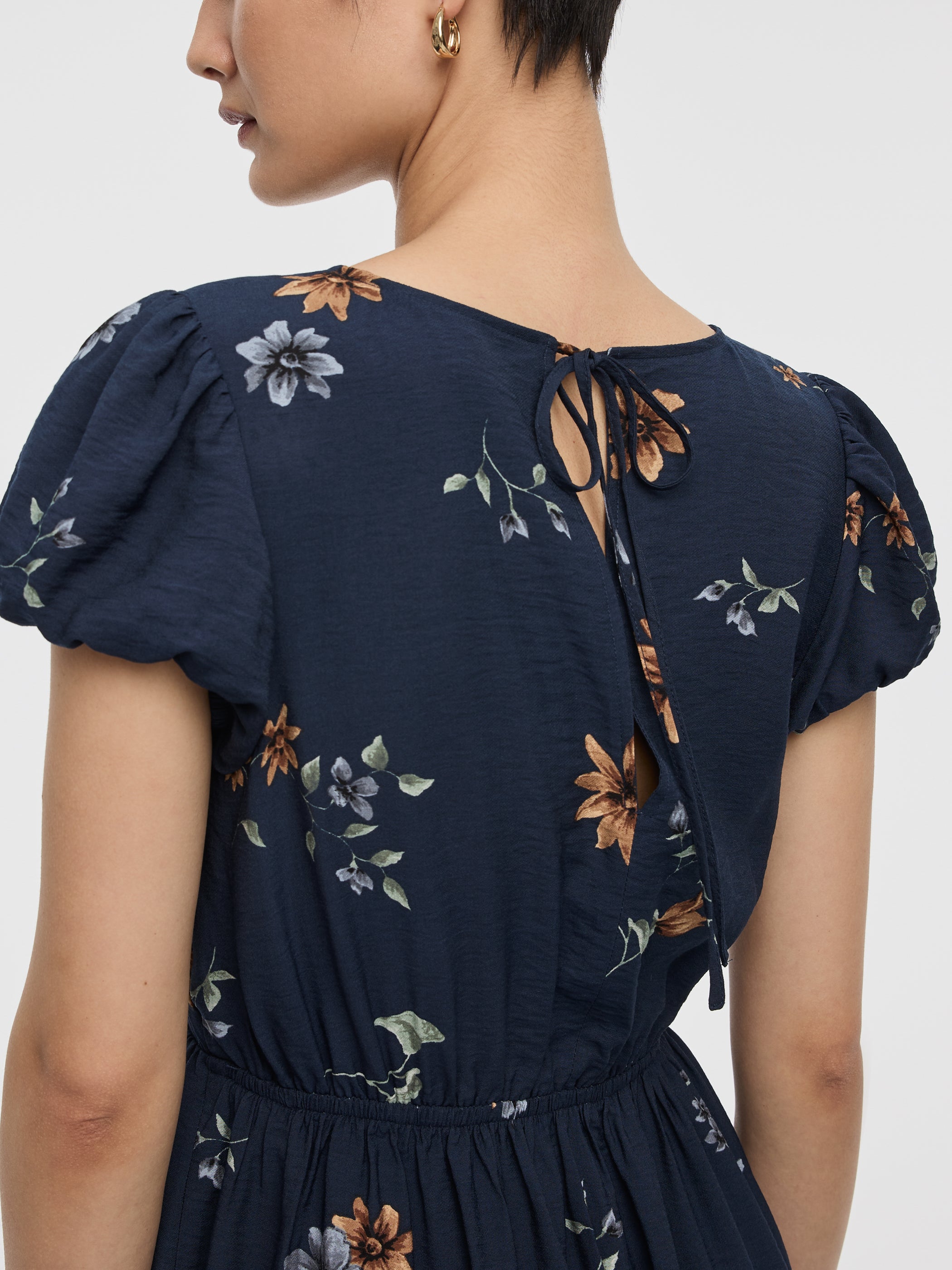 Short-Sleeve V-Neck Midi Dress