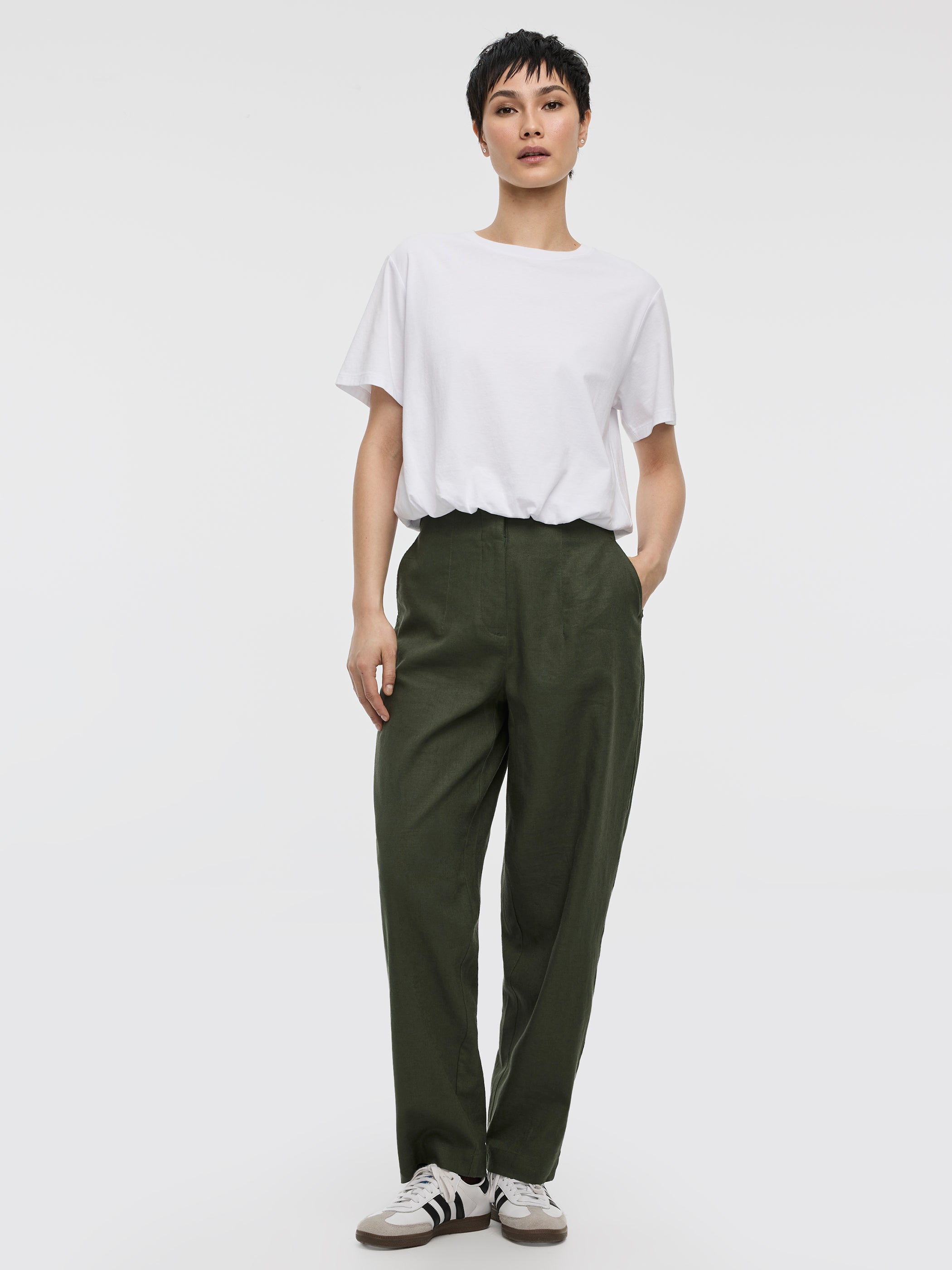 Pantalon en mélange de lin à jambe ballon