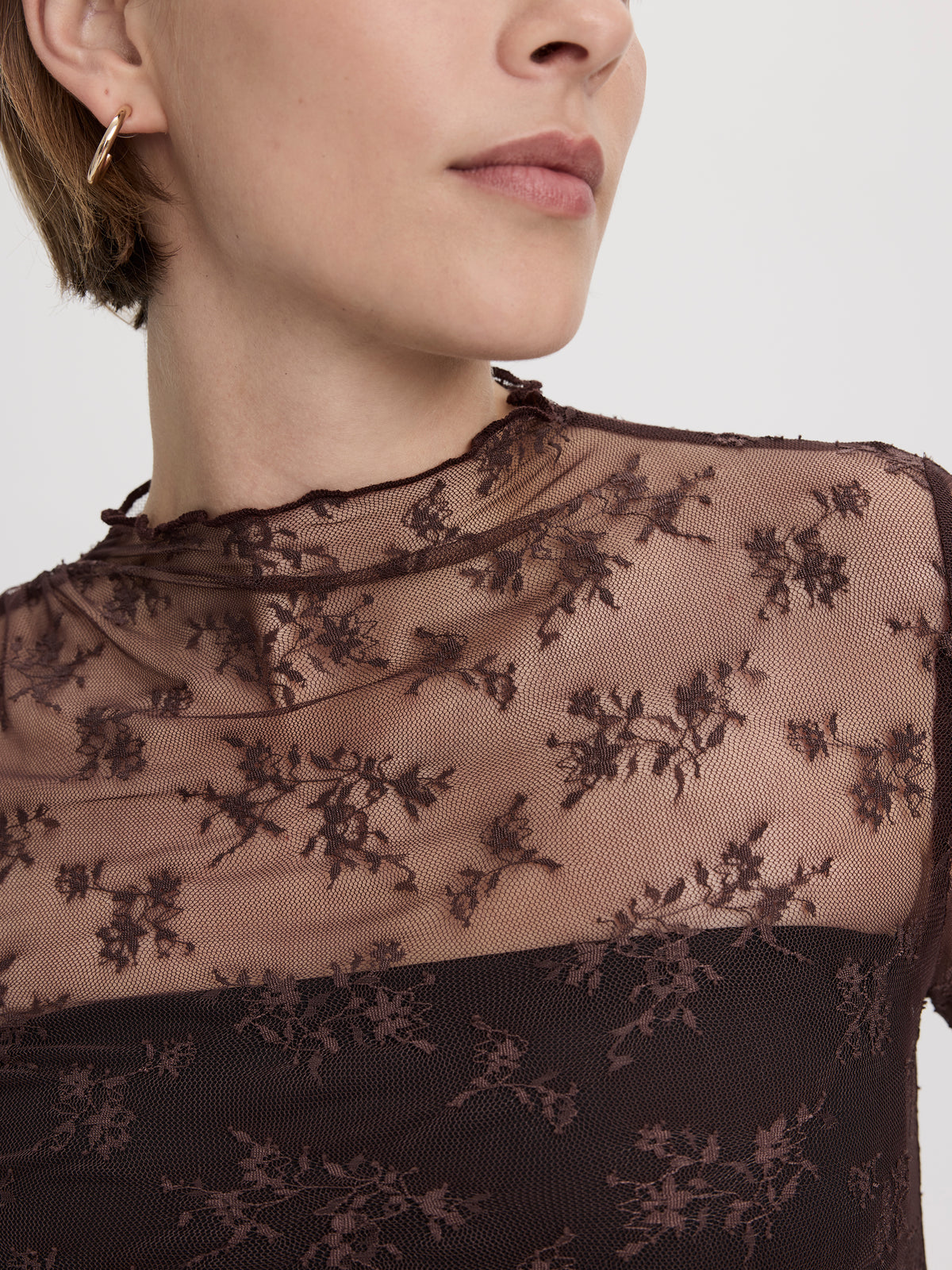 Long-Sleeve Mock-Neck Lace Top