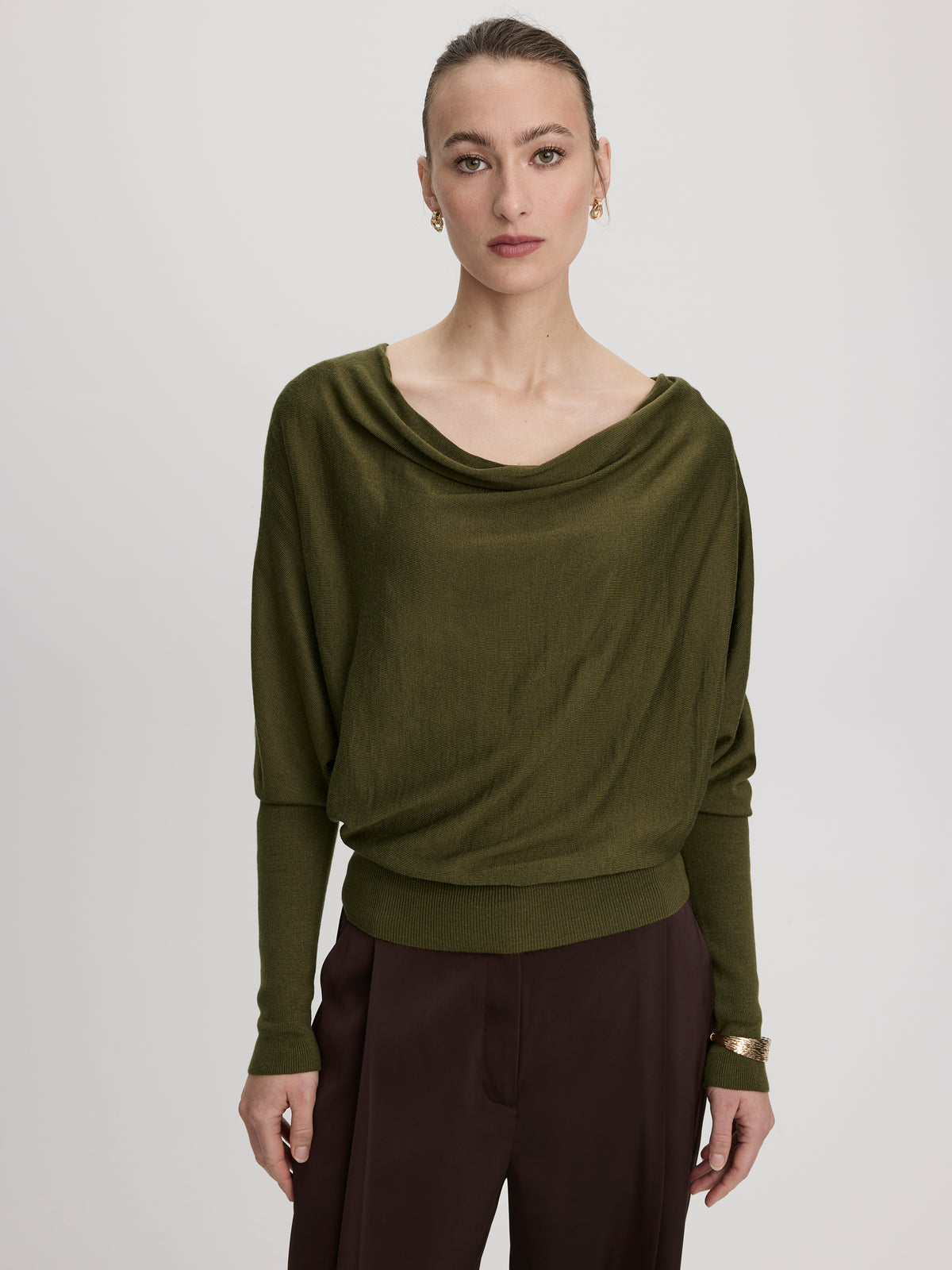 Long-Sleeve Cowl-Neck Loose Sweater