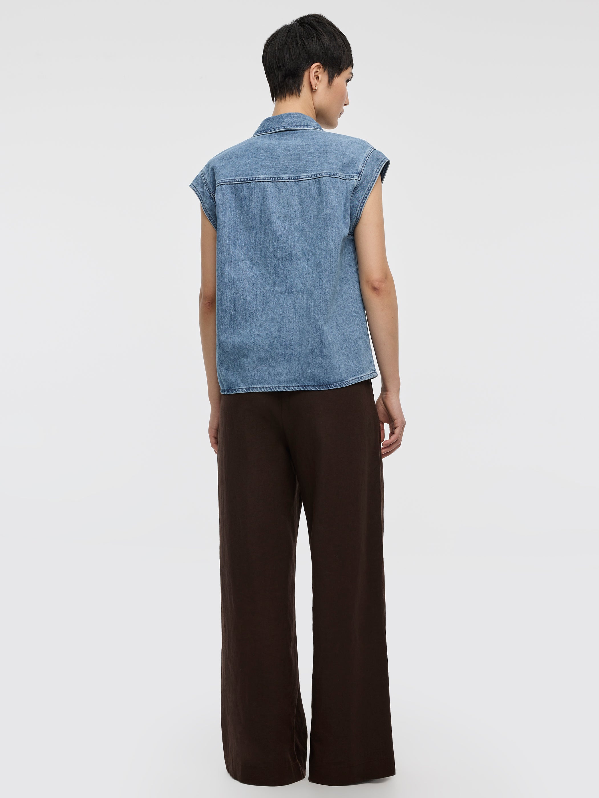 Chemise en denim à manches très courtes