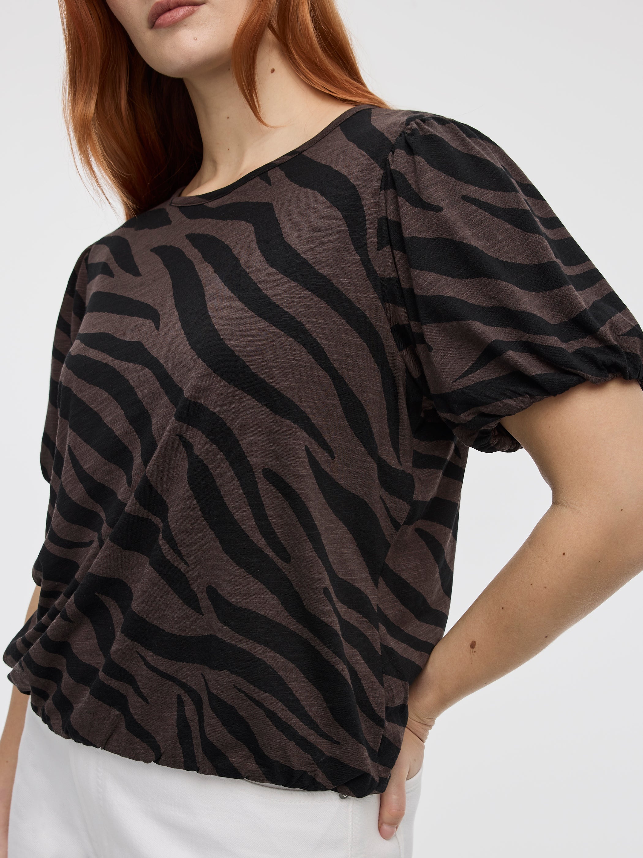 Short-Balloon-Sleeve Crew-Neck Top