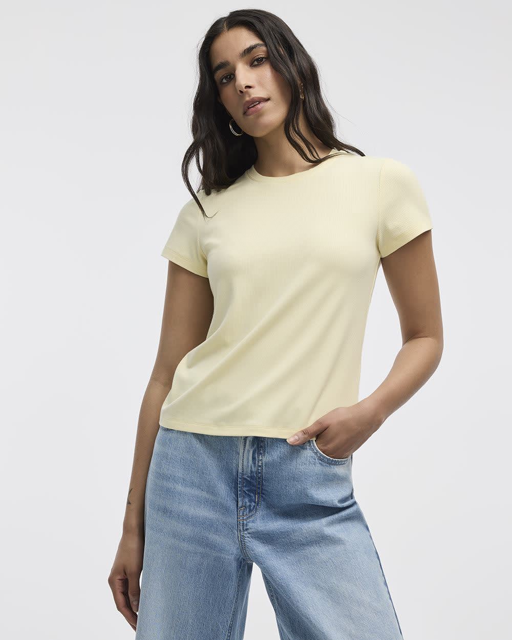 T-shirt côtelé et ajusté à col rond - R Essentials