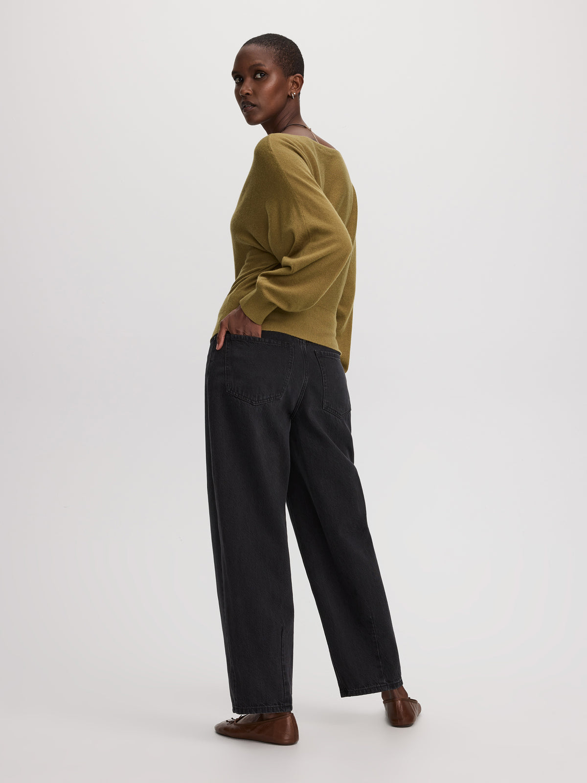 Merino-Blend Long-Sleeve Off-the-Shoulder Sweater