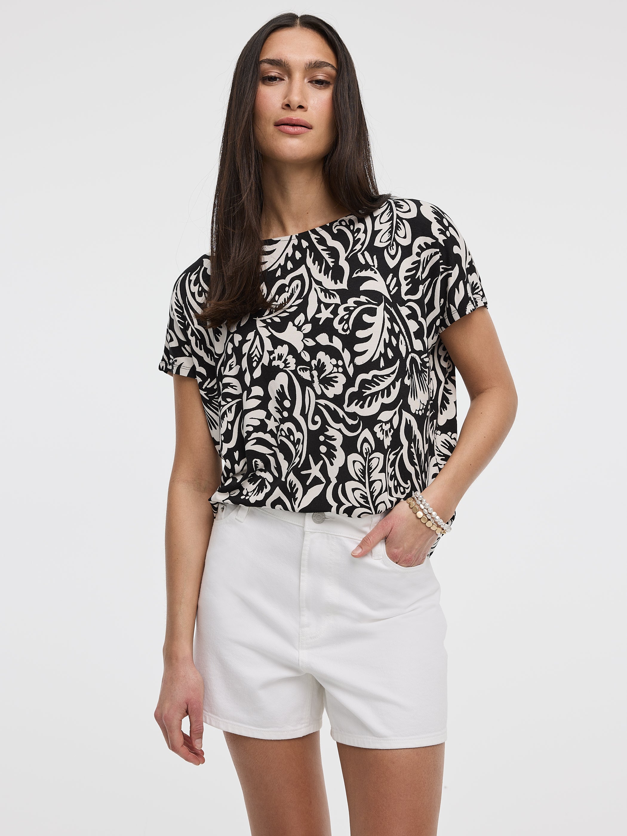 Short-Dolman-Sleeve Boat-Neck T-Shirt