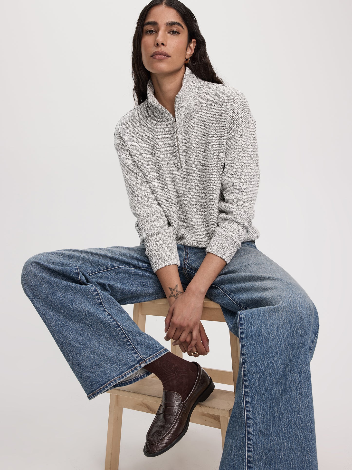 Long-Sleeve Mock-Neck Top with Half-Zip