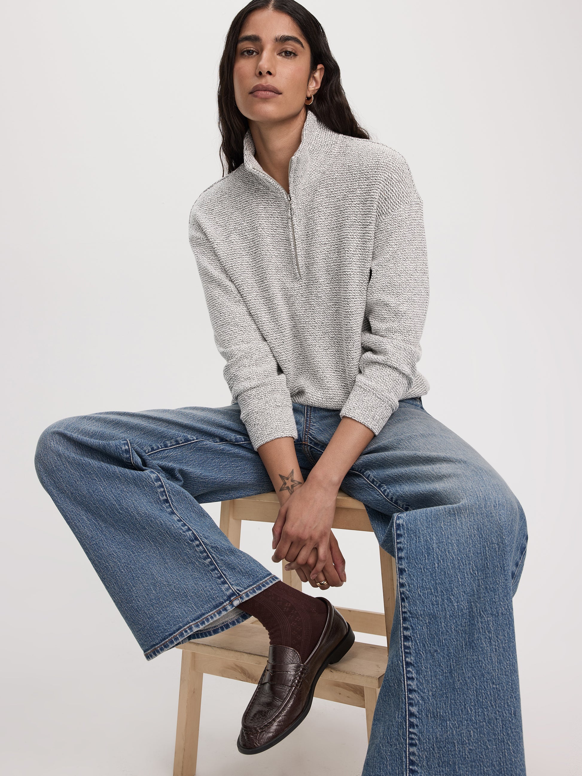 Long-Sleeve Mock-Neck Top with Half-Zip