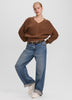 Long-Sleeve V-Neck Sweater with Half-Cardigan Stitches