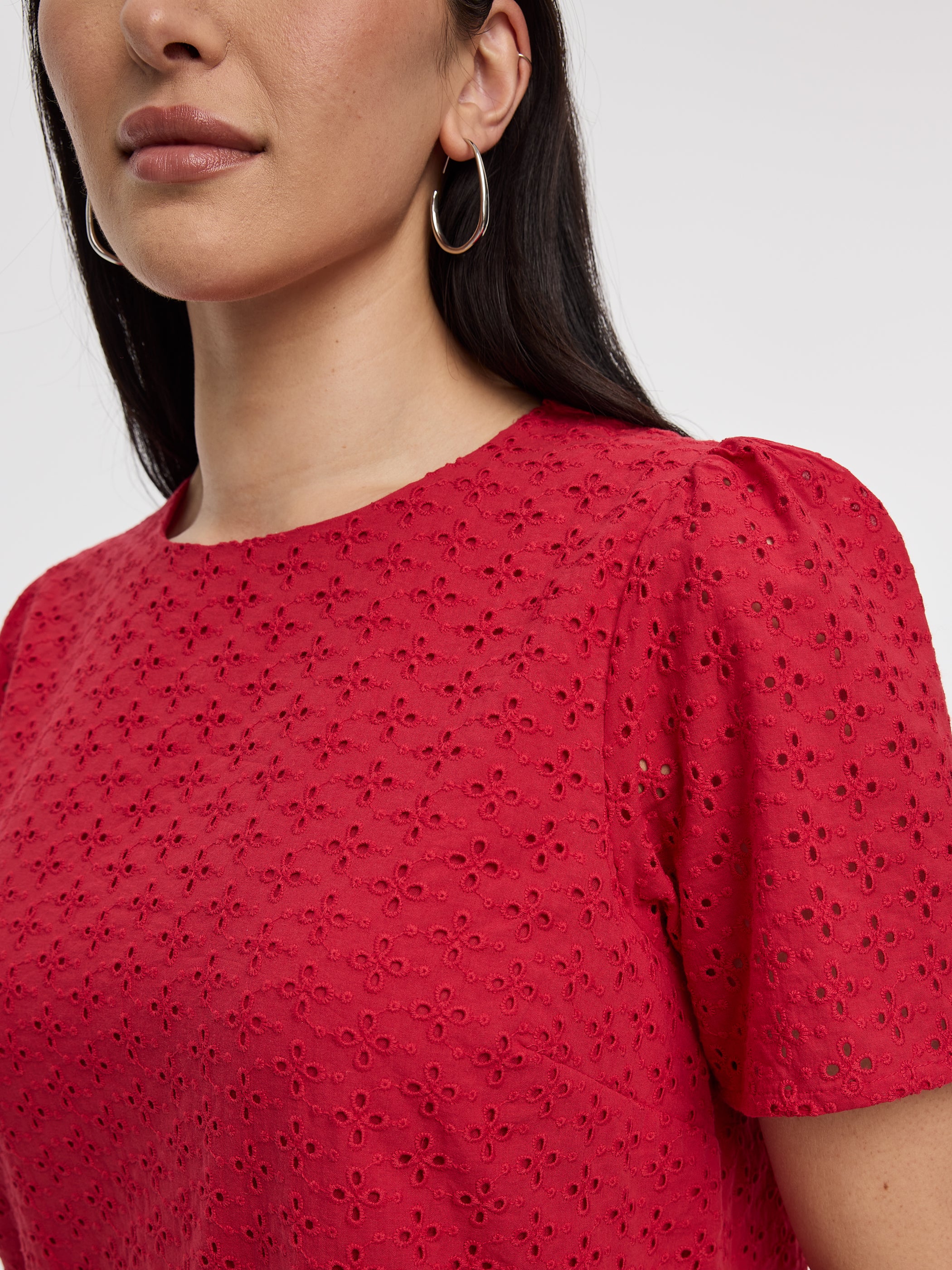 Short-Sleeve Crew-Neck Eyelet Dress