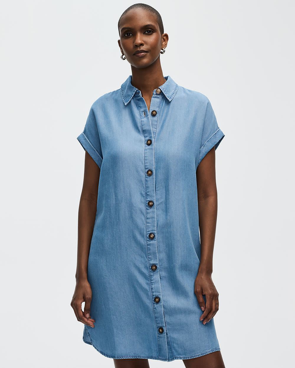 Short-Sleeve Buttoned-Down Dress with Shirt Collar