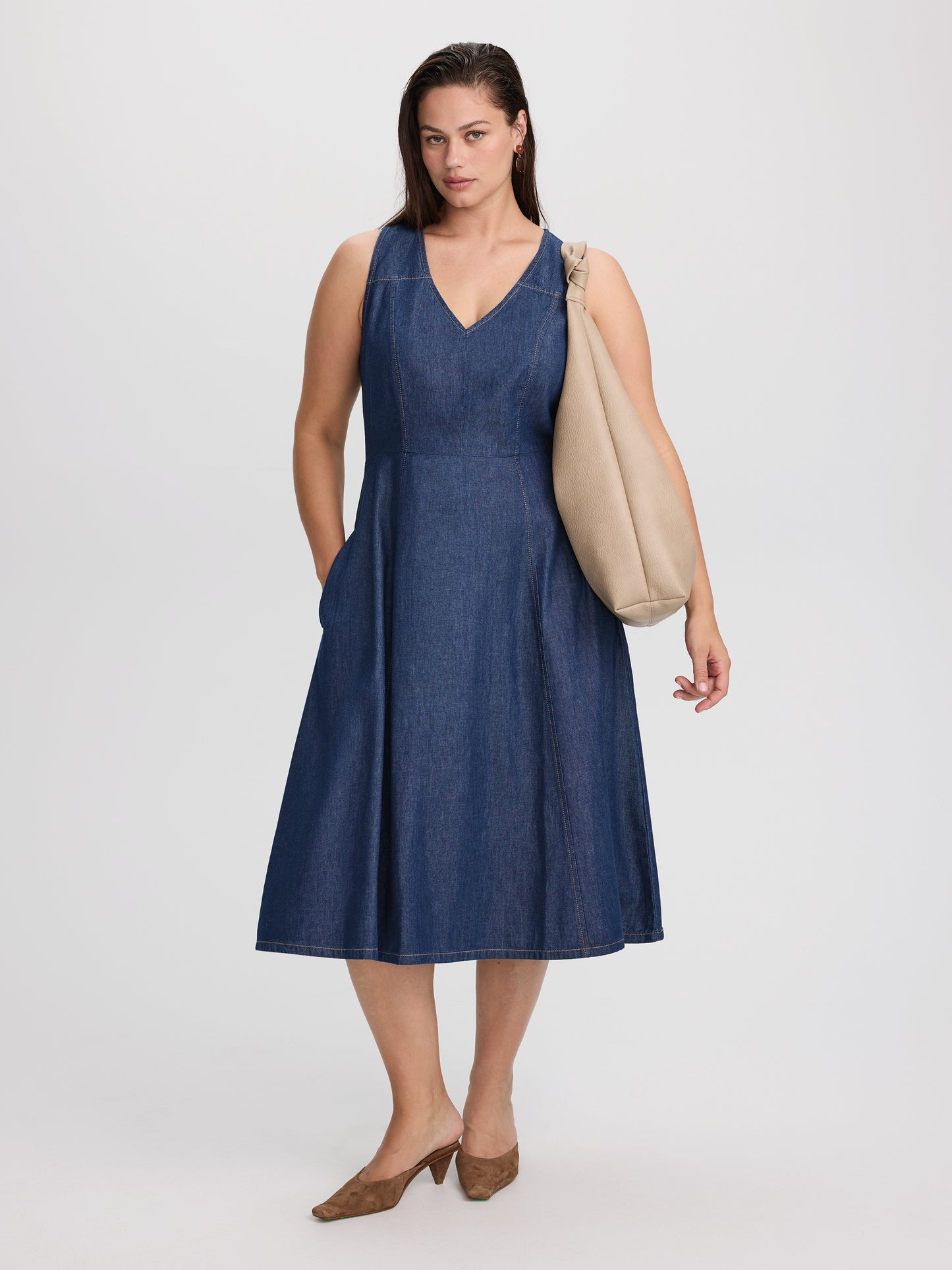 Sleeveless V-Neck Denim Dress