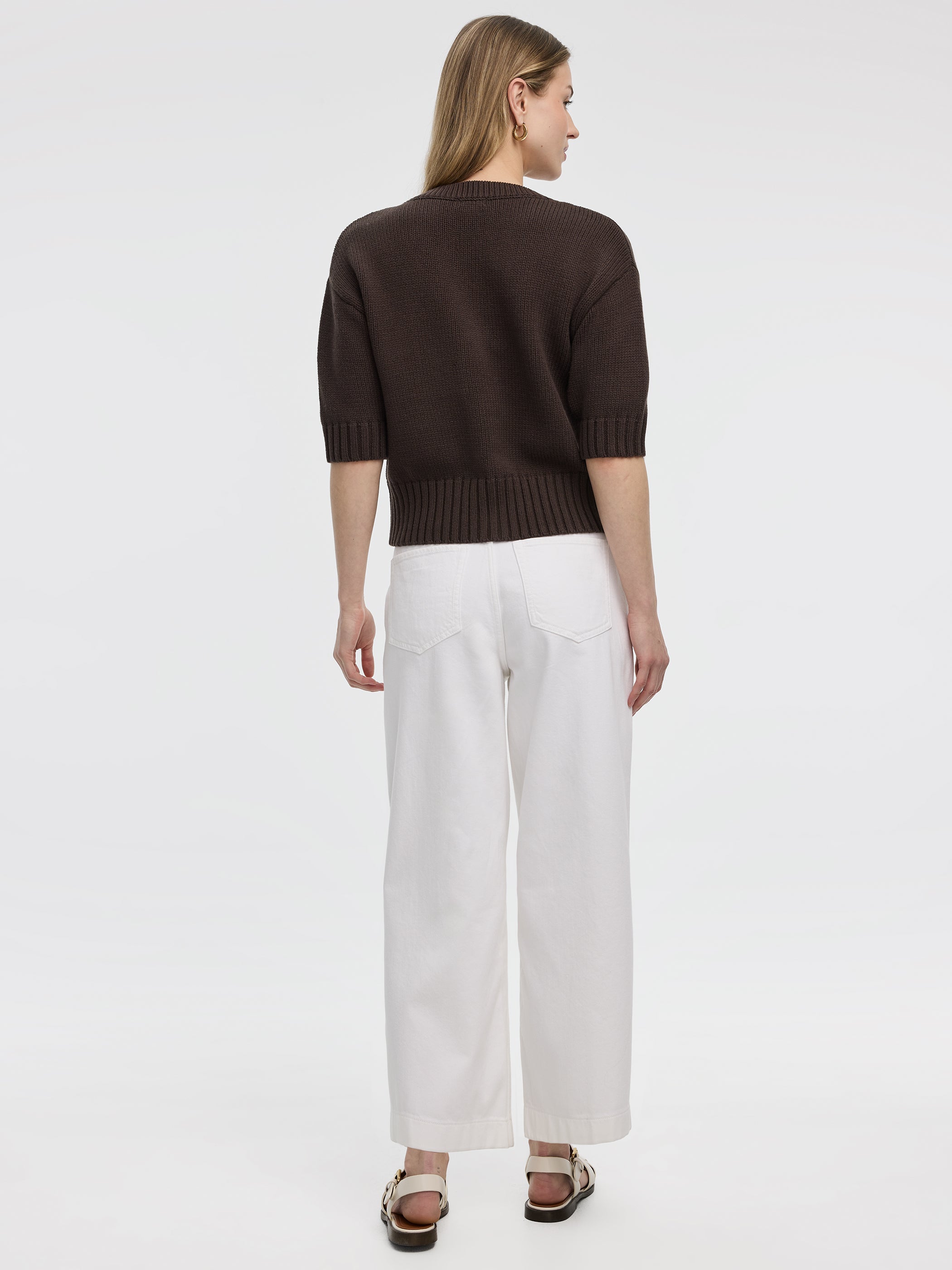 Loose Elbow-Sleeve V-Neck Cardigan