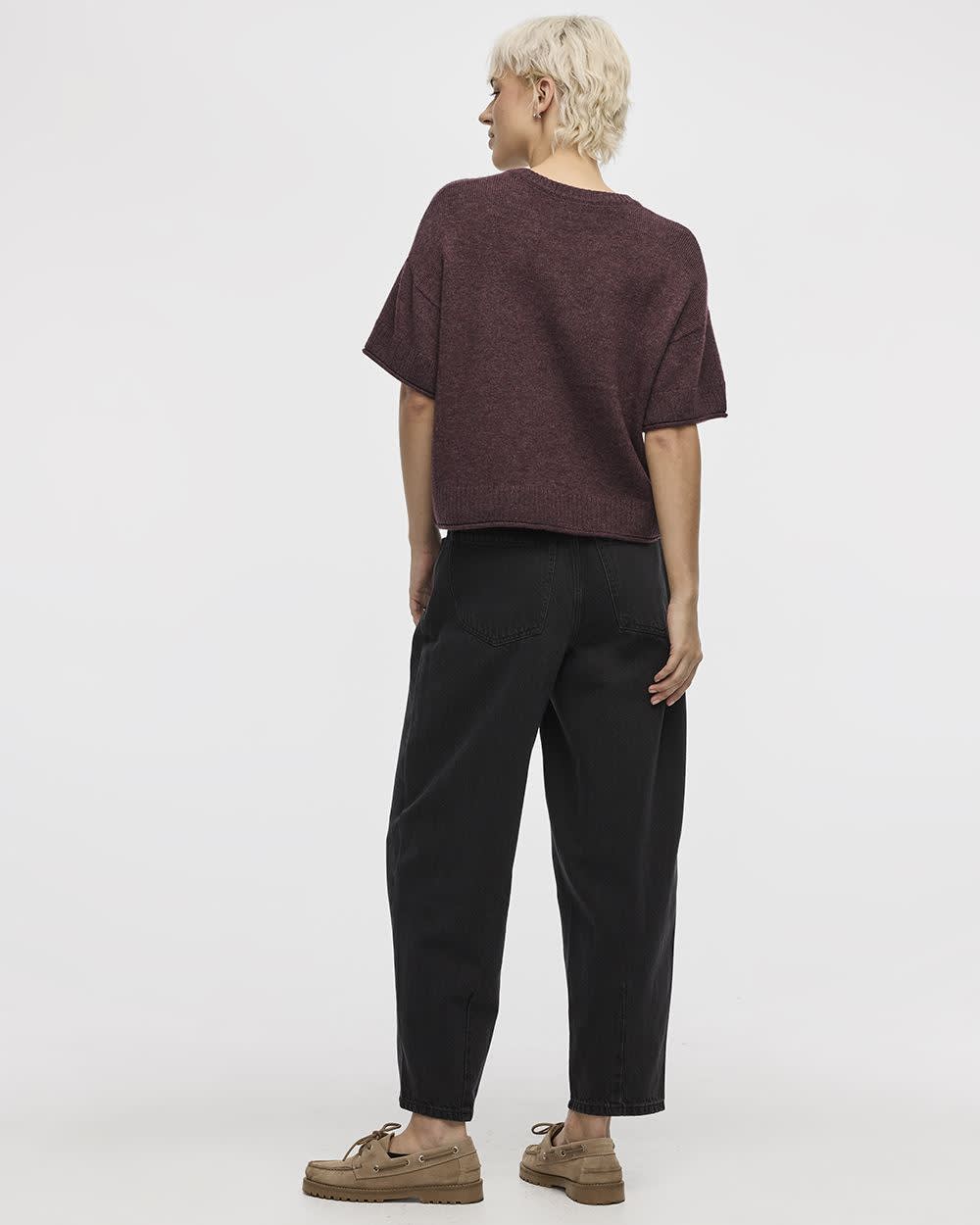 Cashmere-Blend Short-Sleeve Crew-Neck Loose Sweater