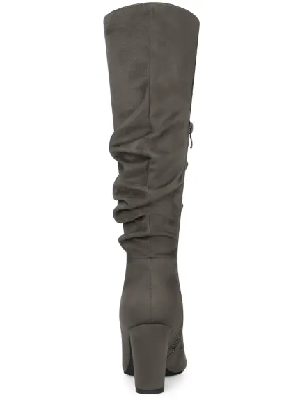 Allegra K - Slouchy Pointed Toe Heeled Knee High Boots