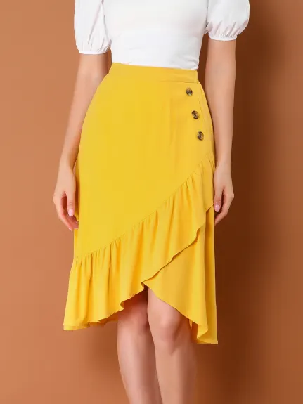 Allegra K- High Waisted Asymmetrical Ruffle Hem Skirt