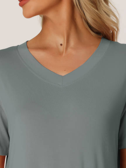 cheibear - Casual Short Sleeve Basic Midi Shirtdress