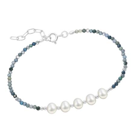 Sterling Silver Blue Apatite Beaded & Freshwater Pearl Bracelet by Ag Sterling