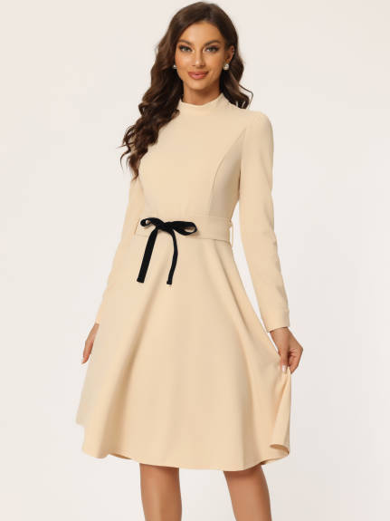 Allegra K- Elegant Sheath Mock Neck Long Sleeve Knee Length Dress