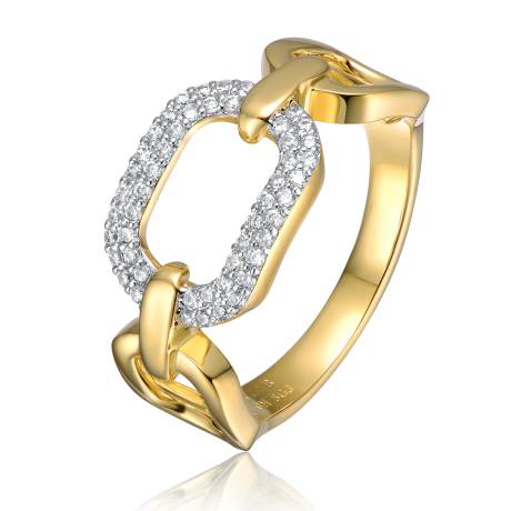 Rachel Glauber 14k Gold Plated with Cubic Zirconia Pave Triple Chain Link Ring: Size 7