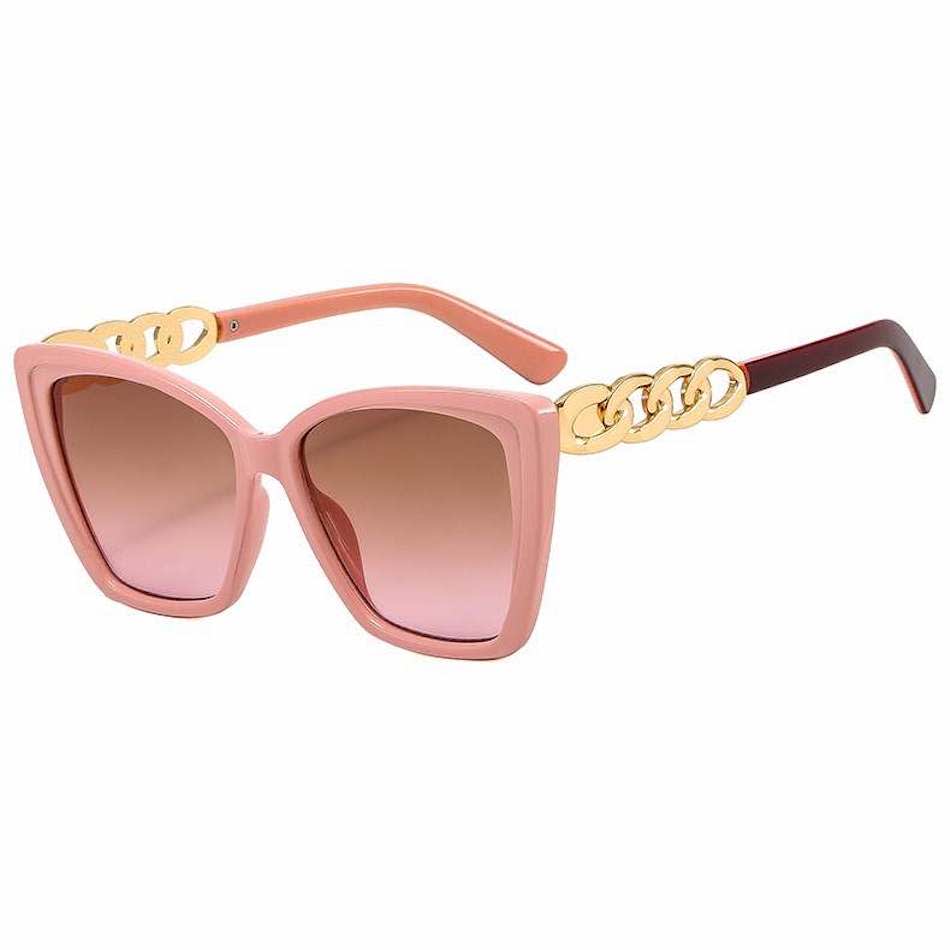 Pink Squared Off & Goldtone Chain Detail Sunglasses- Don't AsK
