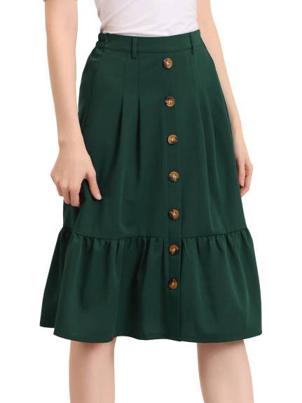 Allegra K- Button Decor Tie Waist Ruffled Midi Skirt