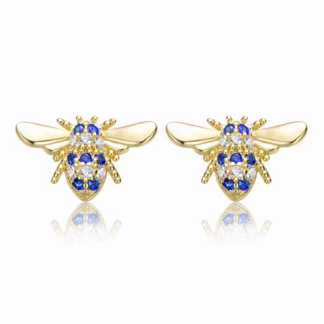 Genevive Sterling Silver 14k Yellow Gold Plated with Emerald or Yellow Cubic Zirconia Pave Wasp Stud Earrings