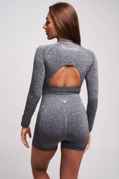 Twill Active - Acelle Recycled Long Sleeve Crop Top - Grey Marl