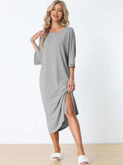 cheibear - 3/4 Sleeve Soft Nightgown Long Sleep Shirt