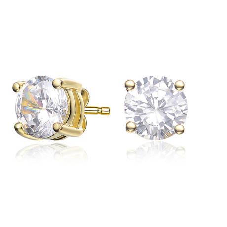 Genevive Sterling Silver 14k Yellow Gold plated with Clear Cubic Zirconia Solitaire 5mm Stud Earrings