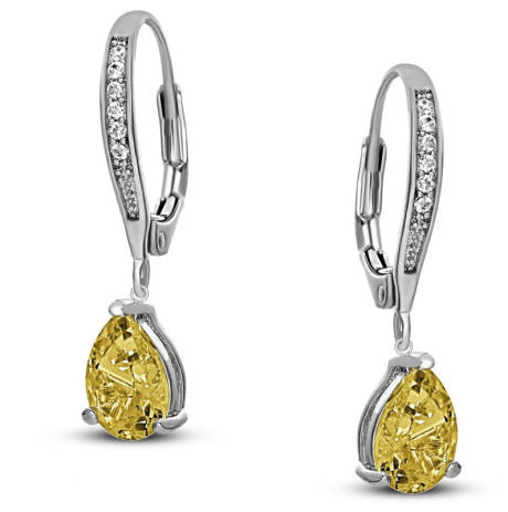 Genevive Sterling Silver White Gold Plating with Colored Cubic Zirconia Teardrop Earrings