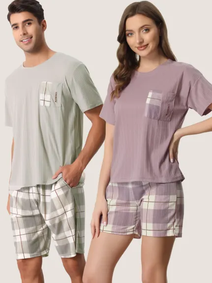 cheibear - Ensembles de pyjama à carreaux avec t-shirt et short