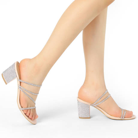 Allegra K- sandales à talon strass pour femmes