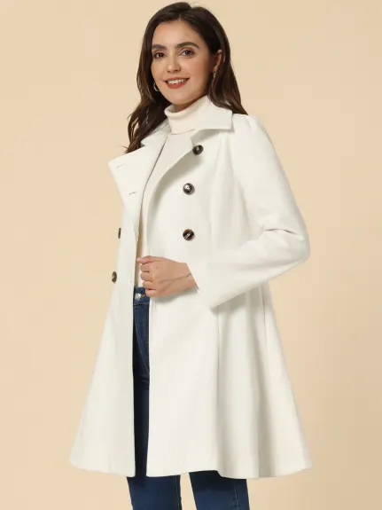 Allegra K- manteau à Double bouton-bouton-col balançoire ceinturé hiver