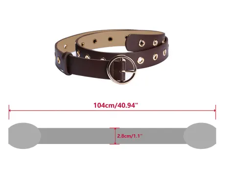 Allegra K- Studded Grommet Circle Metal Buckle Leather Belt