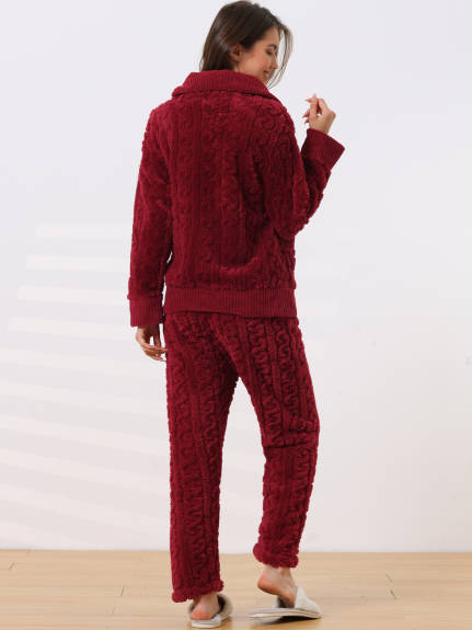cheibear - Fluffy Fleece Button Down Winter Pajama Set