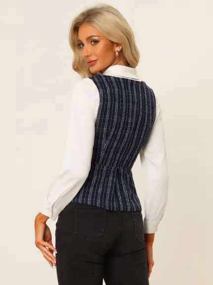 Allegra K- veste à carreaux Vintage en Tweed