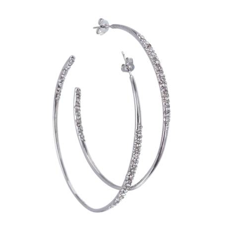 Silvertone Clear Swarovski Crystal Tapered Hoop Earrings by Callura