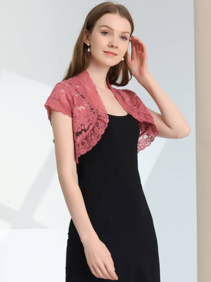 Allegra K- Short Sleeve Sheer Floral Lace Shrug Top