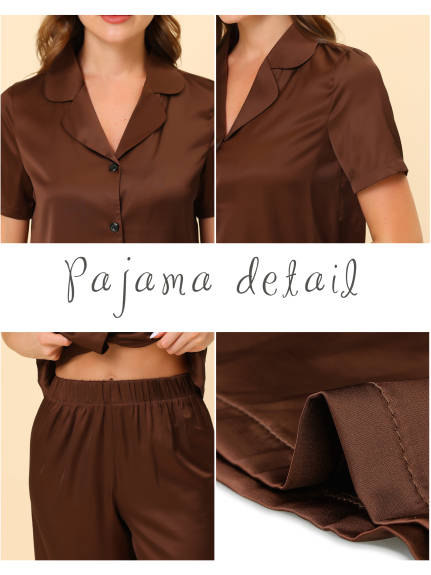 cheibear - Lounge Tops and Capri Pants Satin Pajama Sets