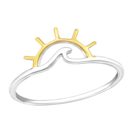 Sterling Silver & Gold Plated Sun & Wave Ring - Ag Sterling