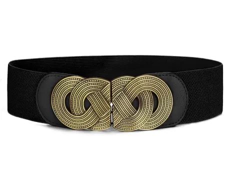 Allegra K- Interlocking Gold Buckle Woven Cinch Waist Belt