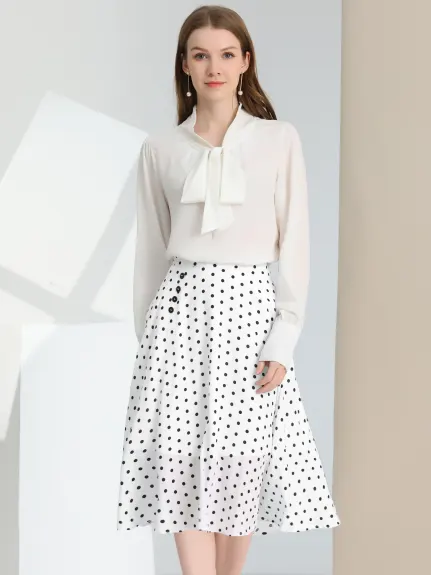 Allegra K- Polka Dots A-Line Midi Skirt