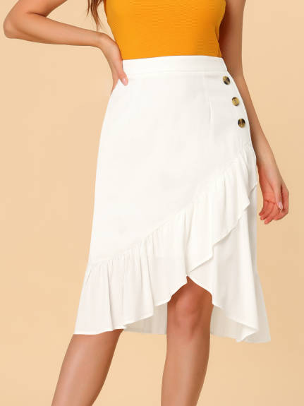 Allegra K- Women's High Waisted Asymmetrical Ruffle Hem Skirt