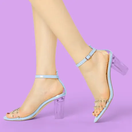 Allegra K - Chic Clear Block Heel Ankle Strap Sandals
