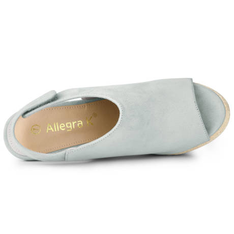 Allegra K- Slingback plateforme cales talon Espadrille noire sandales compensées