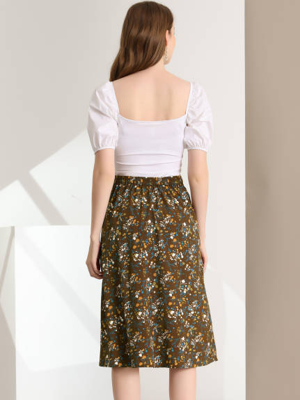 Allegra K- Boho Split A-Line Floral Midi Skirt