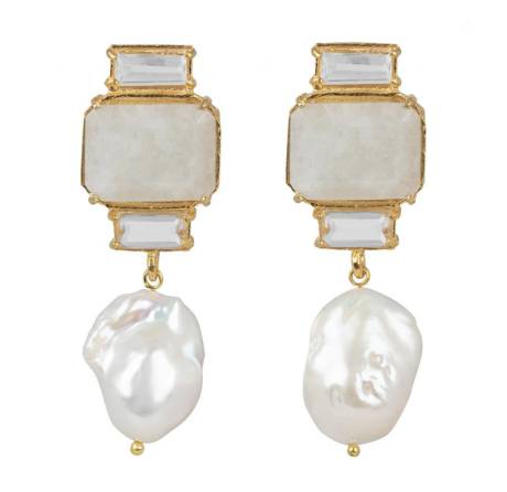 Goldtone Druzy Clear Crystal & Faux Pearl Drop Earrings - Don't AsK