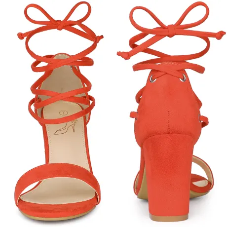 Allegra K - Strappy Lace Up Chunky High Heel Sandals