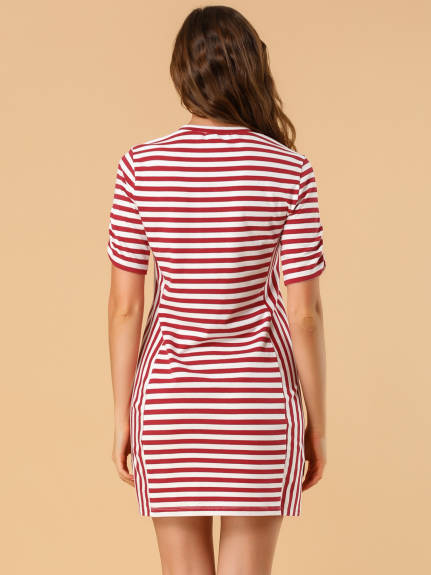 Allegra K- Short Sleeve PatchStriped Dress